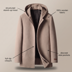 Manteau à capuche 100% laine