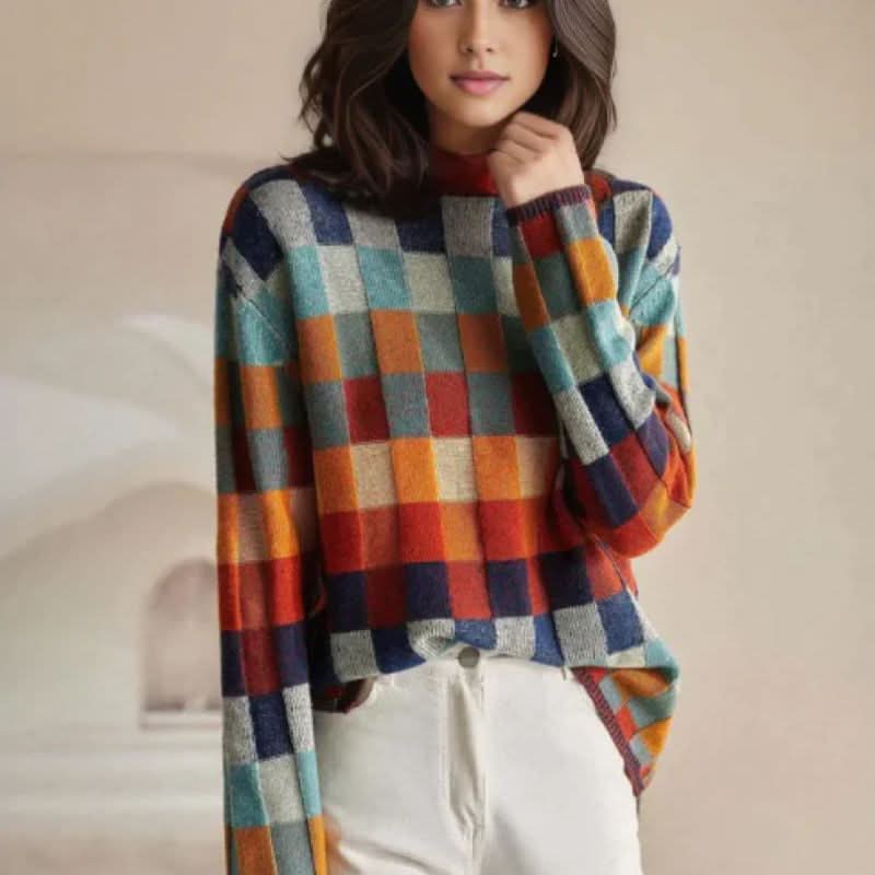PULL EN LAINE MÉRINOS À CARREAUX EMMA