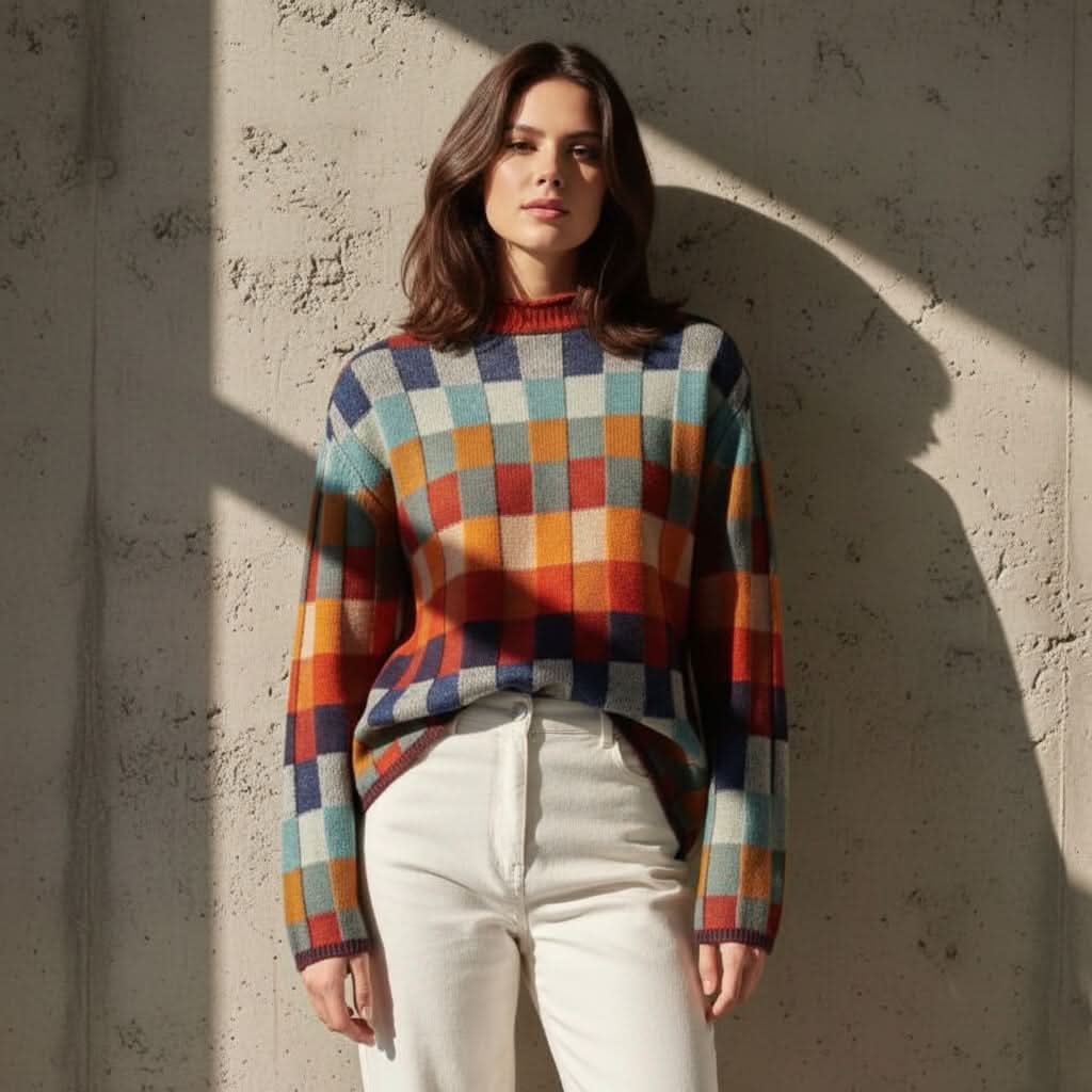PULL EN LAINE MÉRINOS À CARREAUX EMMA