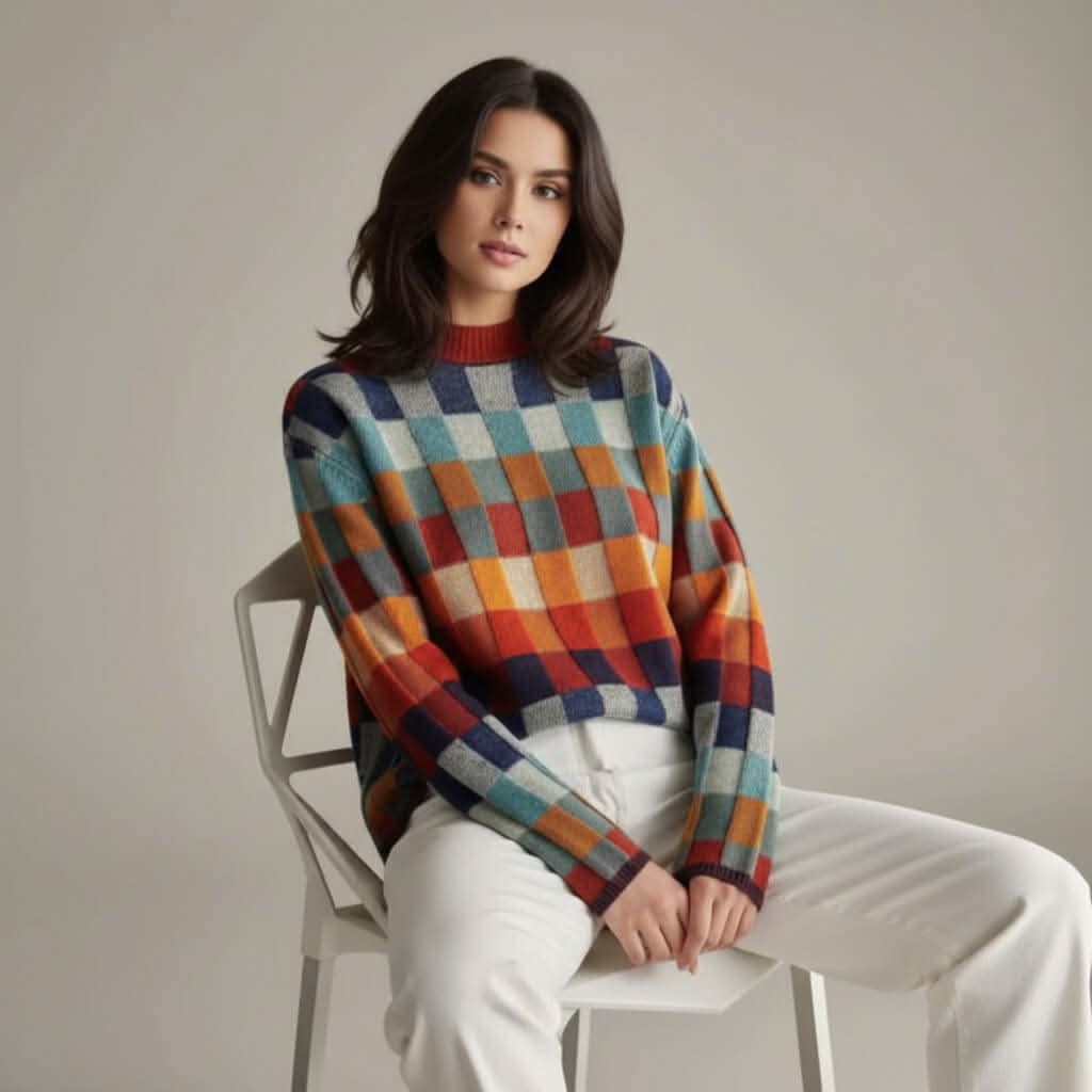 PULL EN LAINE MÉRINOS À CARREAUX EMMA