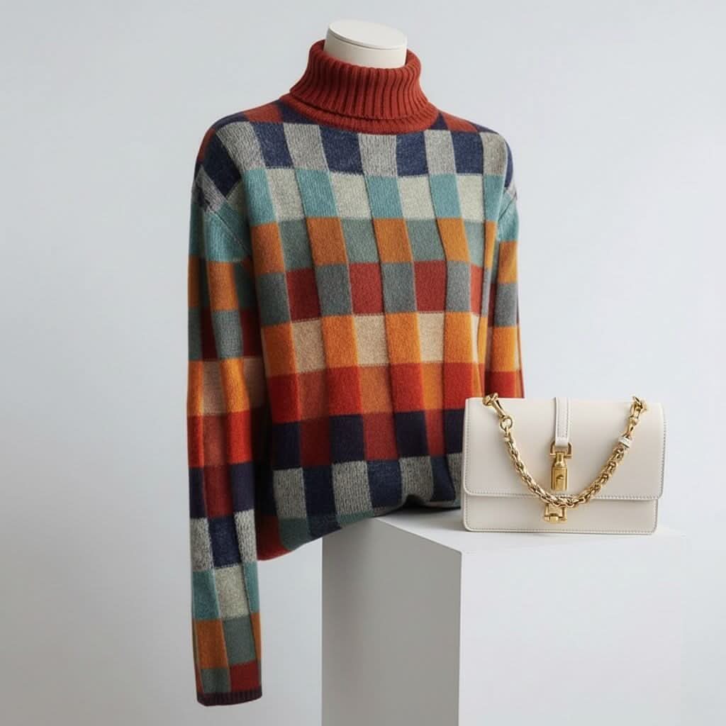PULL EN LAINE MÉRINOS À CARREAUX EMMA